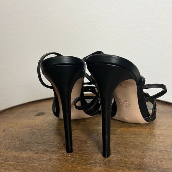 Schutz Patrizia Black Nappa Leather Stiletto Heeled Sandals Women's Size 10 - Picture 4 of 7
